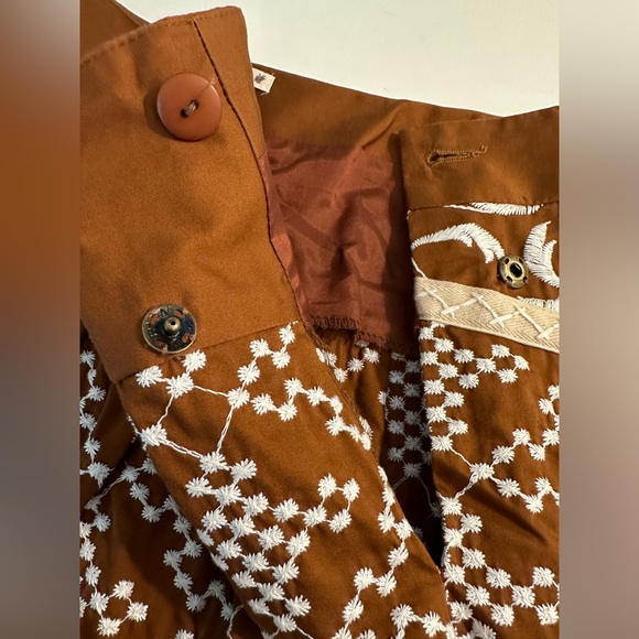 Vtg NANETTE LEPORE Embroidered Skirt Brown Whitete Embroidery Pleated Faux Wrap - Picture 7 of 11